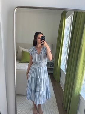 Rails Blue Striped V-Neck Tiered Women's Dress